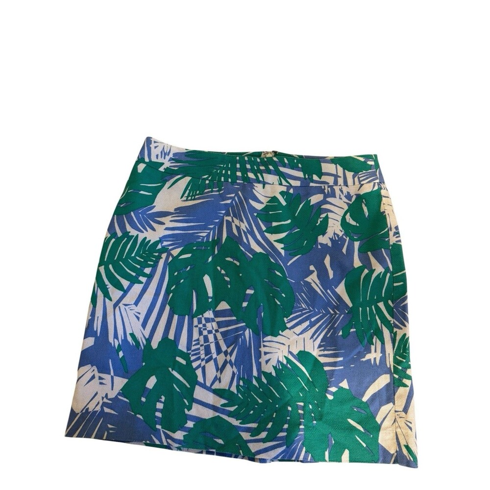 Loft Tropical Palm Print Mini Pencil Skirt in Blue Green size 6P Preppy EUC